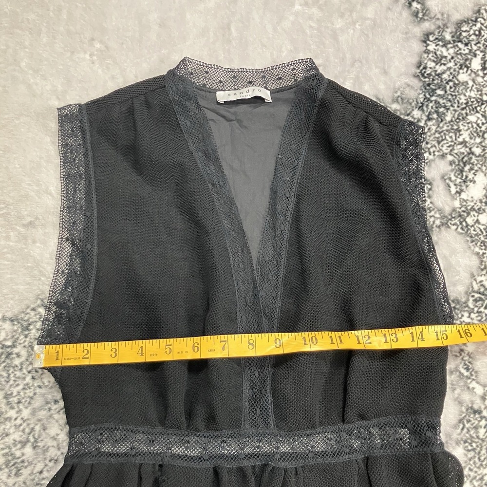 Sandro Paris Dress Womens Size M Black Lace Trim Fit Flare Sleeveless NWT - Picture 2 of 16